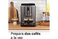 Cafetera superautomática - Bosch TIE20504, 15 bar, 1300 W, 2 tazas, SensoFlow System, OneTouch, Diamond titanium metallic