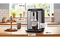 Cafetera superautomática - Bosch TIE20504, 15 bar, 1300 W, 2 tazas, SensoFlow System, OneTouch, Diamond titanium metallic